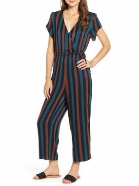 Madewell Striped Short Sleeve Wrap Jumpsuit Kent pantsuit size 10 business